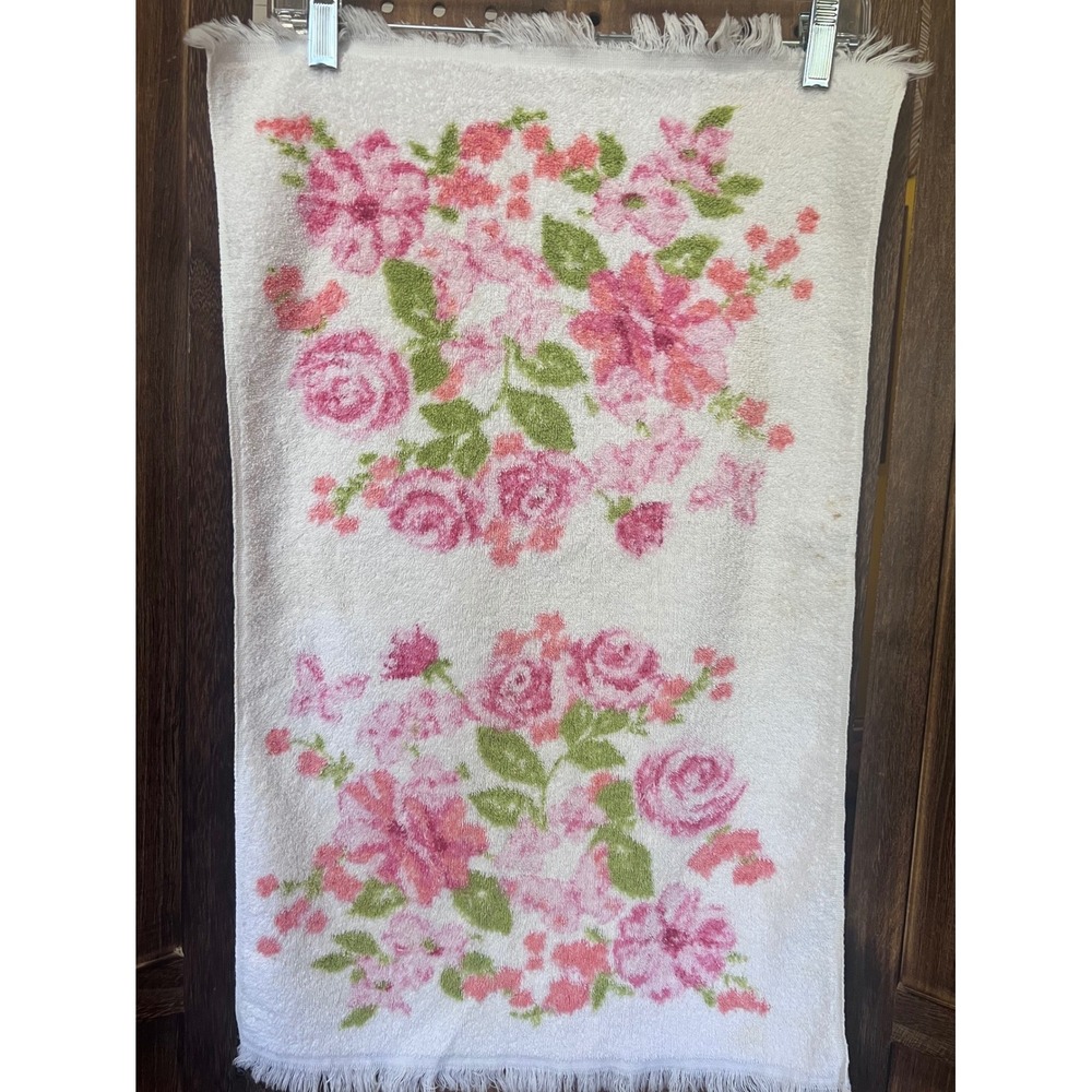 Stevens Utica Floral Print Hand Towel Vintage Kitsch Mod Mid Century AS IS